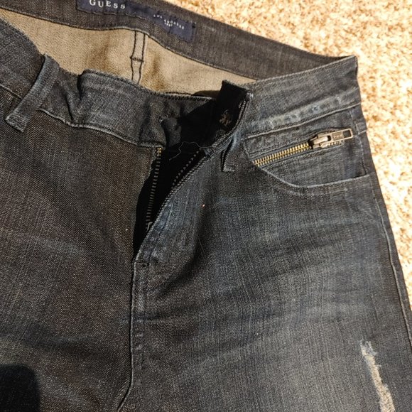 Guess Skinny Jean Distressed Women Sz 28 Leather Patches Ankle Zipper Pre-owned - Picture 3 of 7